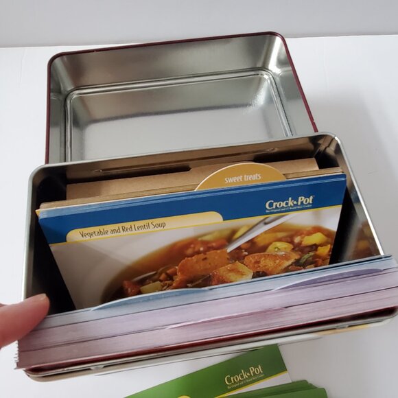 CROCK POT Tin Container Recipe Box Over 70 Different Recipes + Blank Cards Meals - Picture 8 of 11